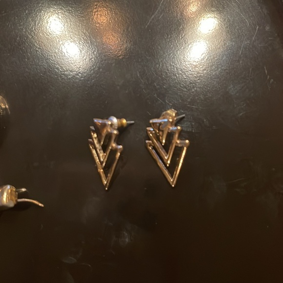 Earrings- 3 pair of gold tone earrings-hoops, long figure 8, & triangle shaped. - Picture 3 of 6